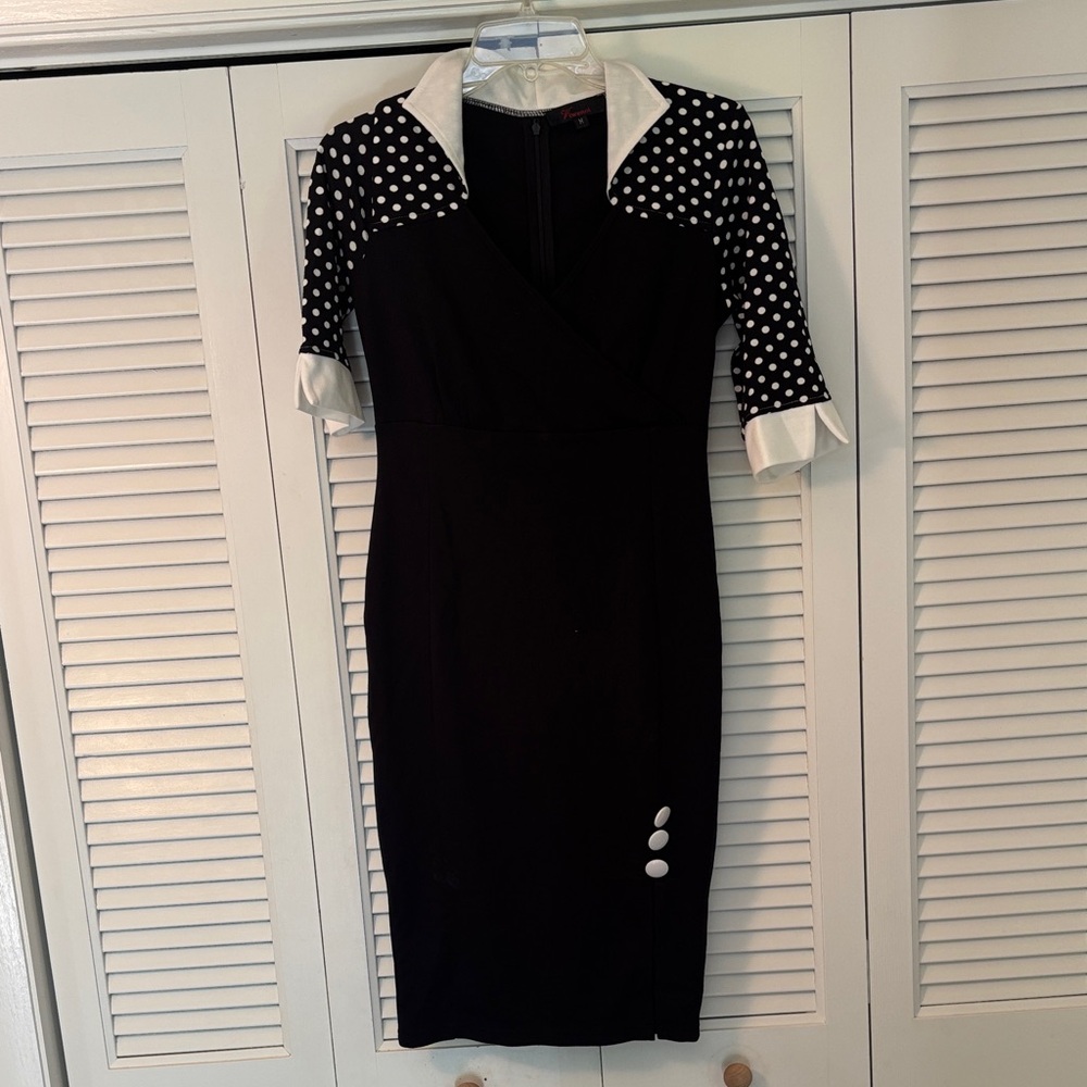 Chic Black Dress with White Polka Dot Accents